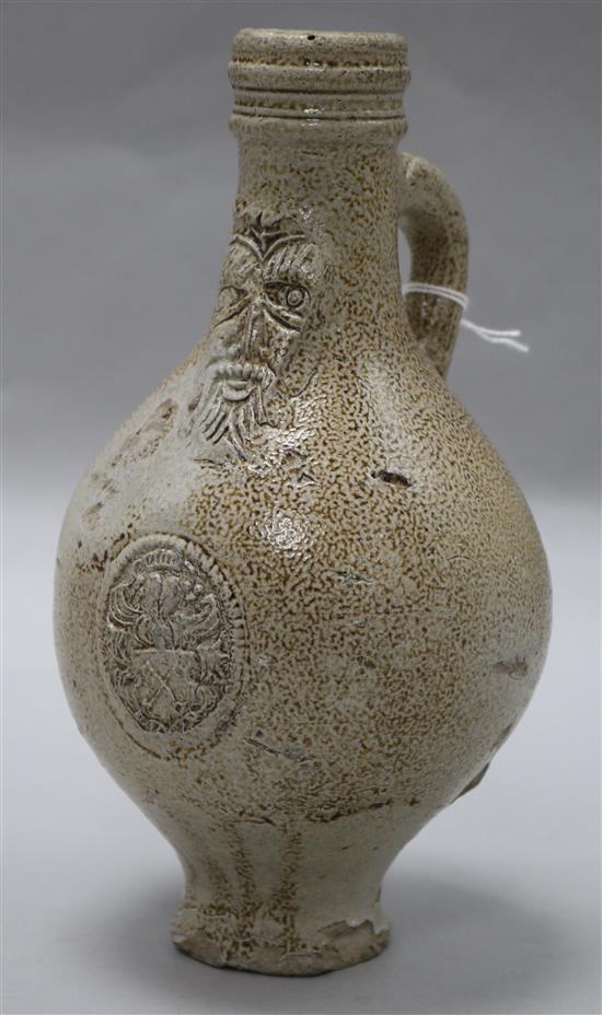 A 17th century German stoneware Bellarmine height 22cm